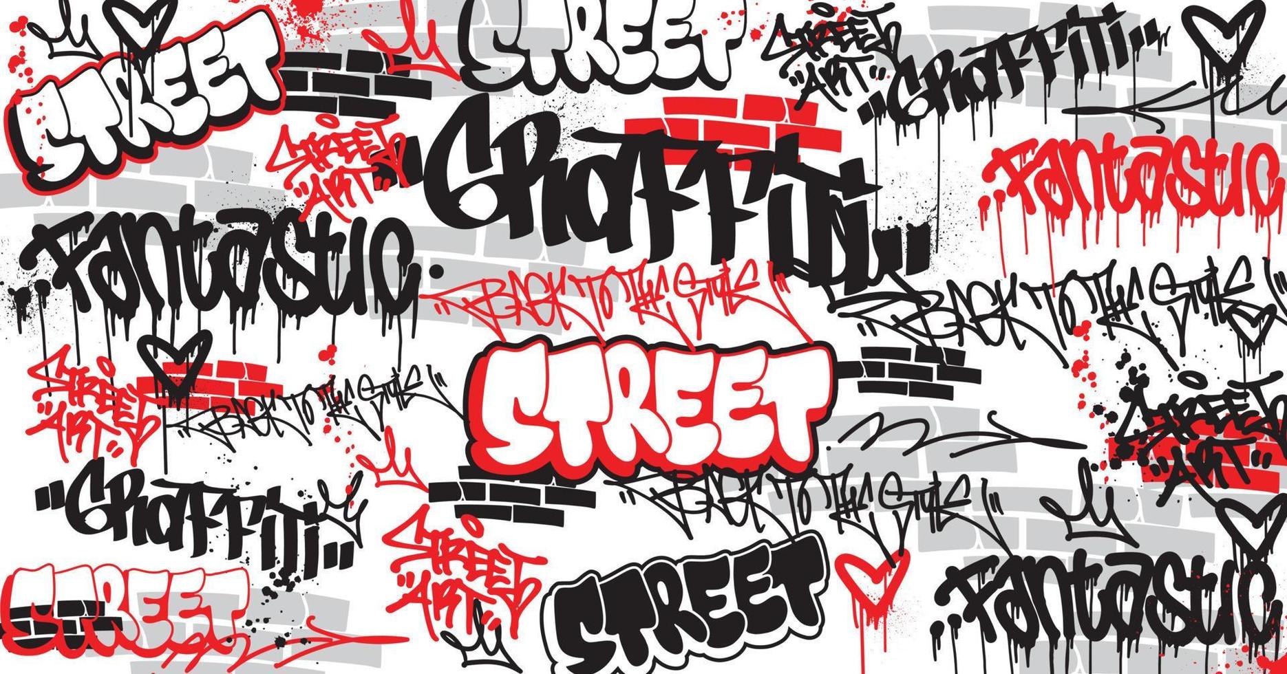 Graffiti art background with scribble throw-up and tagging hand-drawn style. Street art graffiti urban theme for prints, patterns, banners, and textiles in vector format