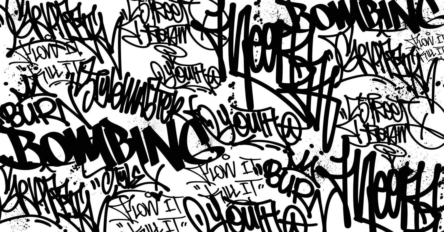 Graffiti art background with scribble throw-up and tagging hand-drawn style. Street art graffiti urban theme for prints, patterns, banners, and textiles in vector format