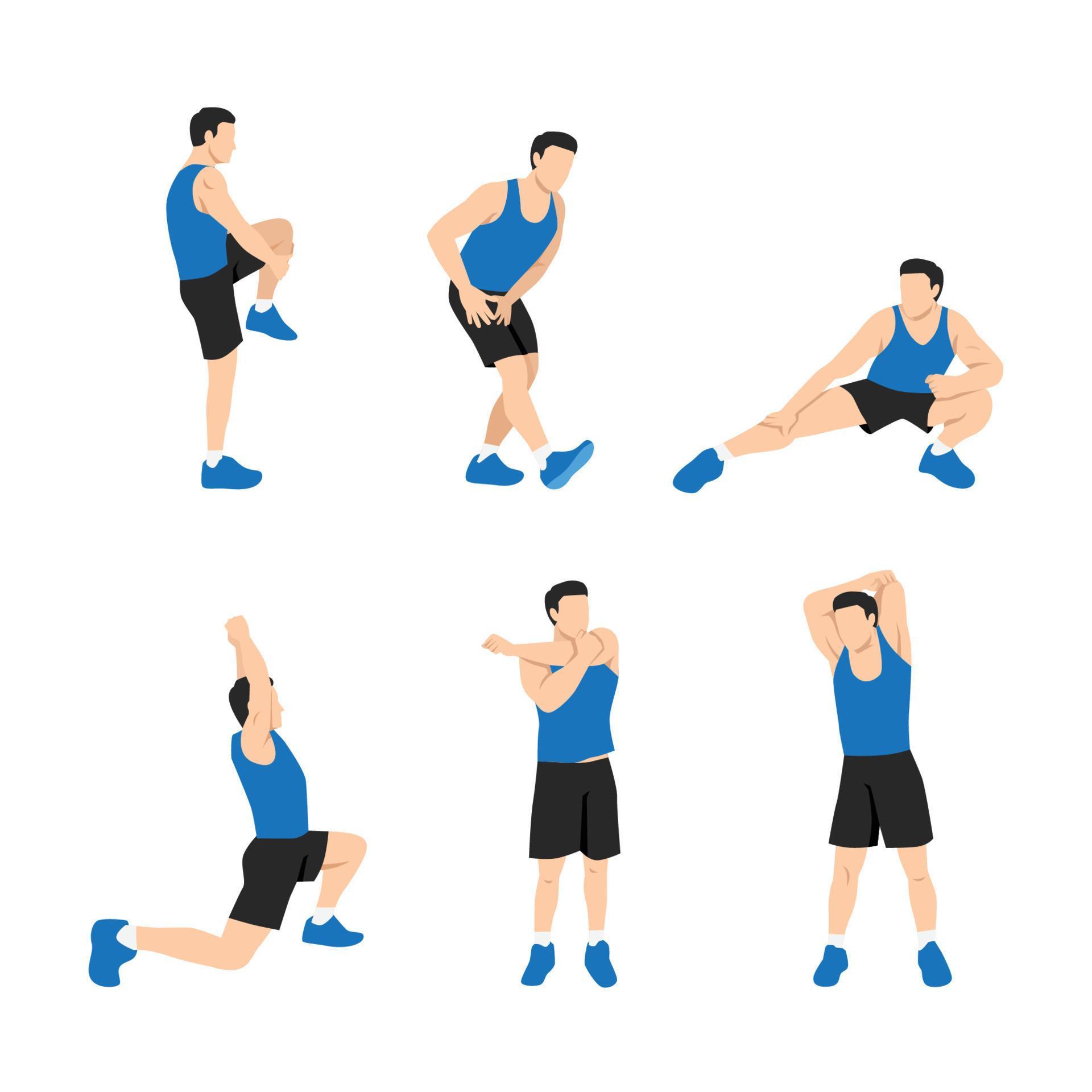 Workout man set. Man doing fitness exercises. Full body stretching ...