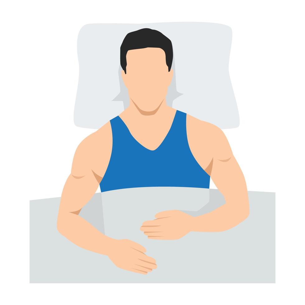 Man sleeping after workout for muscle recovery. Deep sleep. Flat vector illustration isolated on white background