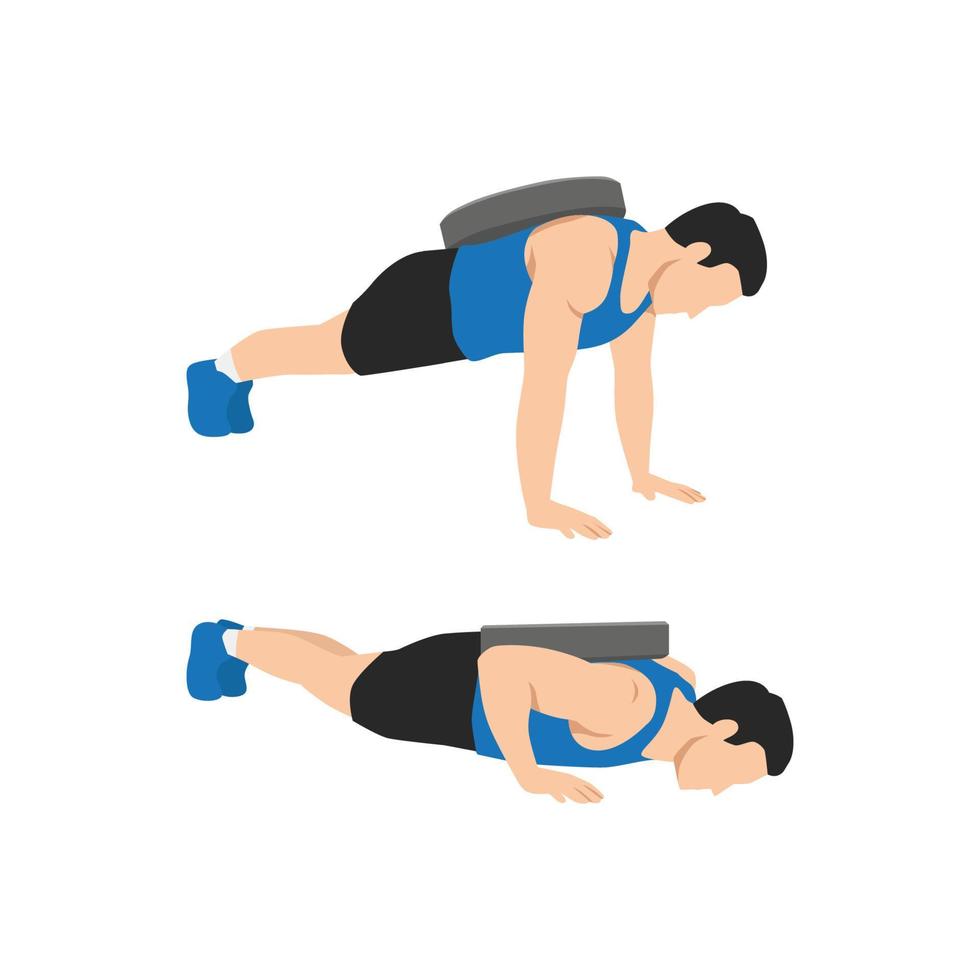 hombre haciendo push up ponderado. ilustración vectorial plana aislada sobre fondo blanco vector