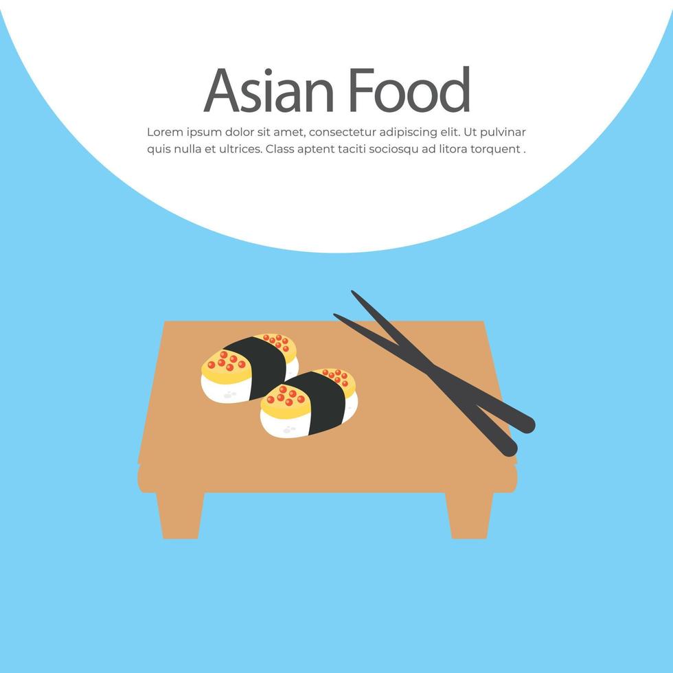 Different types of sushi on a wooden plate, Japanese food vector