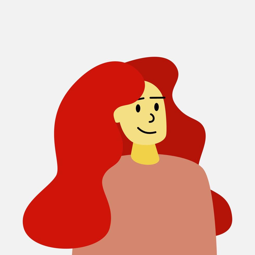 chica de pelo largo rojo sonriendo ilustración de vector de imágenes prediseñadas para decoraciones de diseño. ilustración de vector plano de avatar de personas.