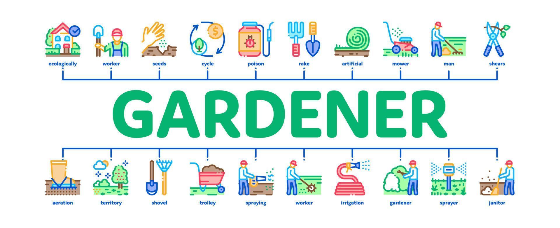 vector de banner infográfico mínimo de instrumento de jardinero