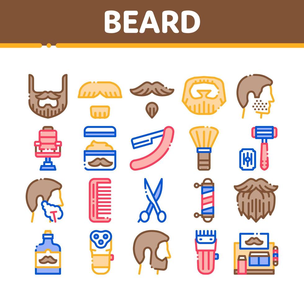 Beard And Mustache Collection Icons Set Vector