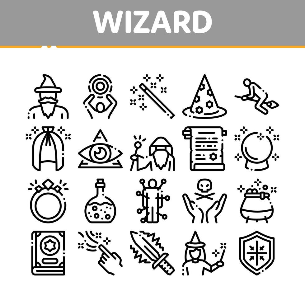 Wizard Magic Equipment Collection Icons Set Vector