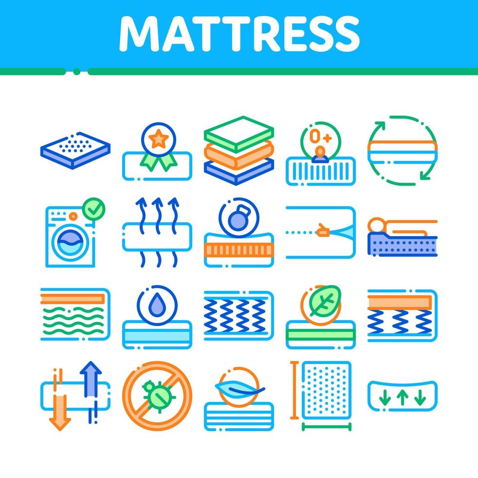 Mattress Orthopedic Collection Icons Set Vector