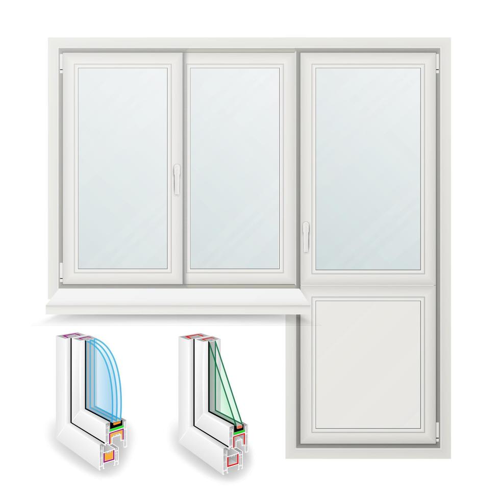 Plastic Window Vector. Opened Door. Home White Window Design Concept. Isolated On White Background Illustration vector