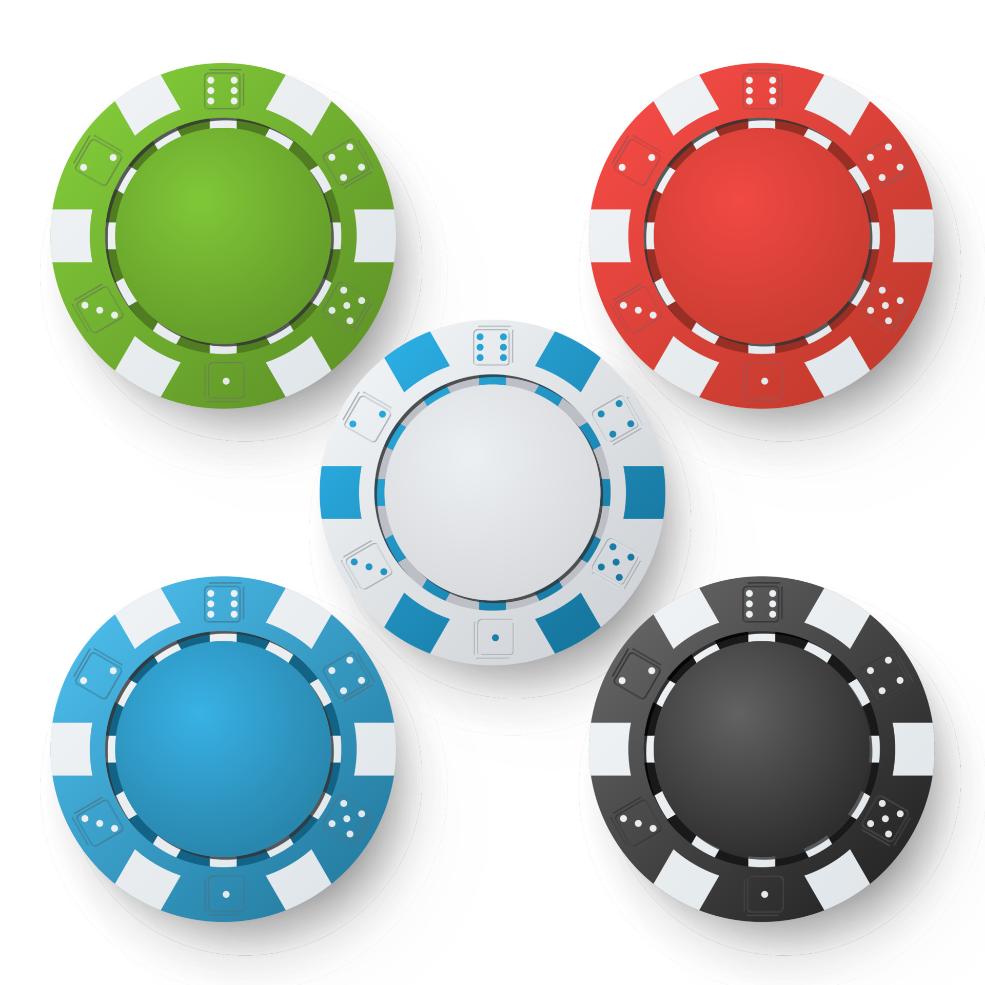 Poker Chips Vector. Set Classic Colored Poker Chips Isolated On White