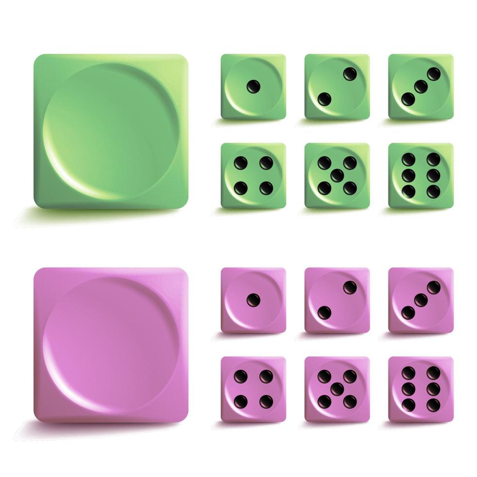 juego de vectores de dados. Cubos de juego de diferentes variantes aislados. iconos de colección auténticos en estilo realista. concepto de rollos de dados de juego.
