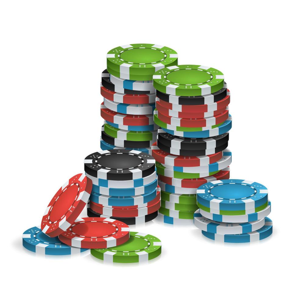 Casino Chips Stacks Isolated Vector. Realistic. White, Red, Black, Blue, Green Casino Chips Illustration. vector