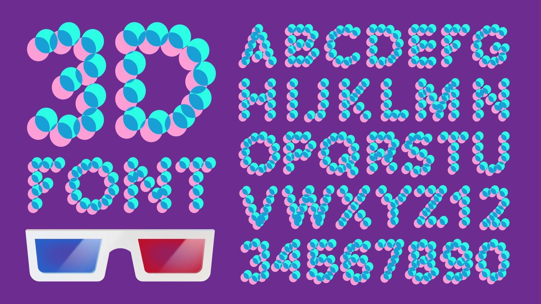 3D Font Pixel Vector. Digital Holographic Font. Typography. Illustration vector