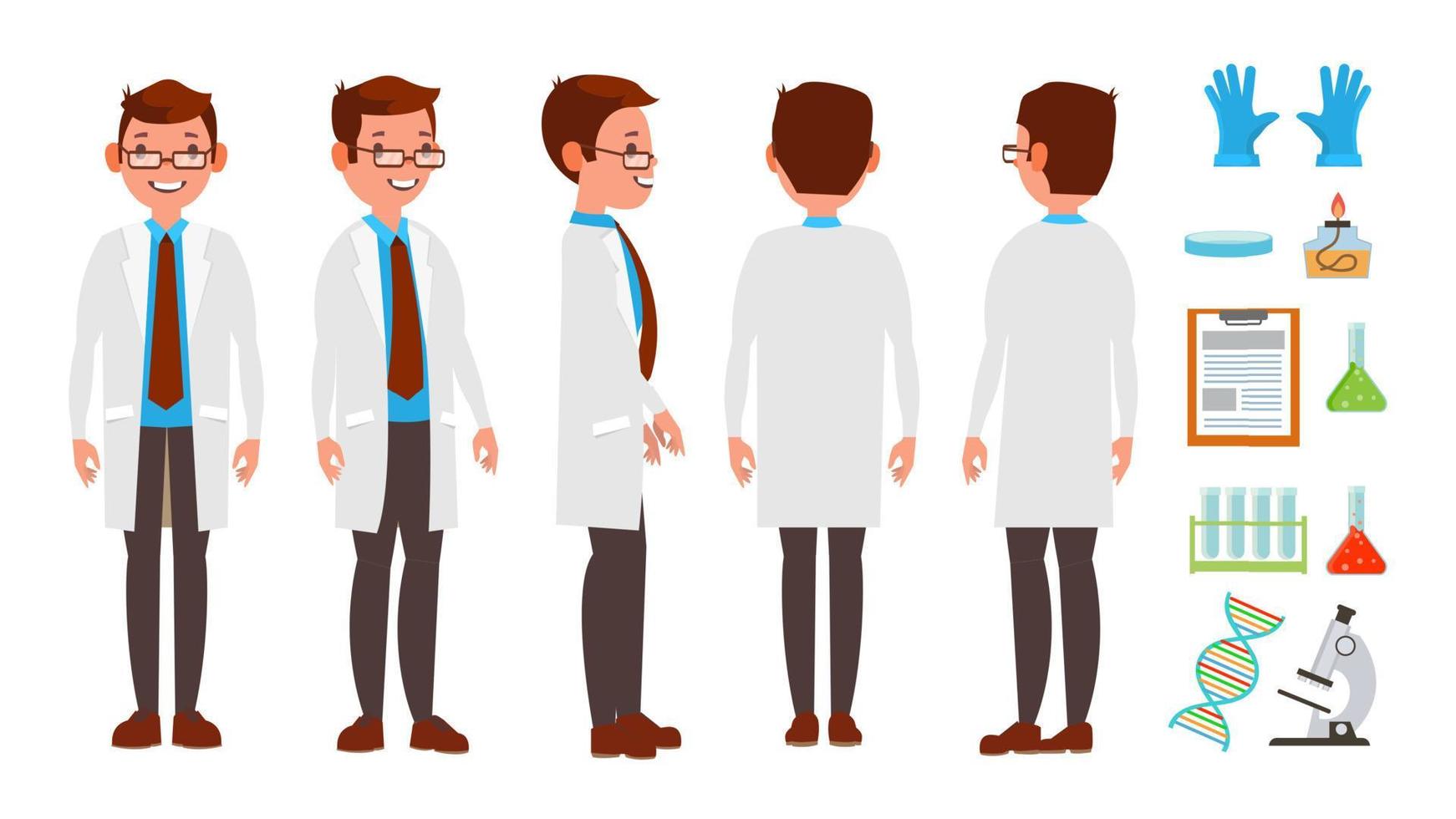 Classic Scientist Vector. Science Experiment. Research And Exploration. Biological Laboratory Worker. Flat Cartoon Illustration vector