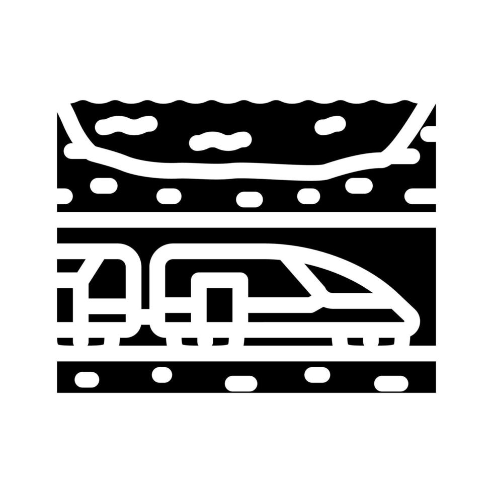 underwater railway tunnel glyph icon vector illustration