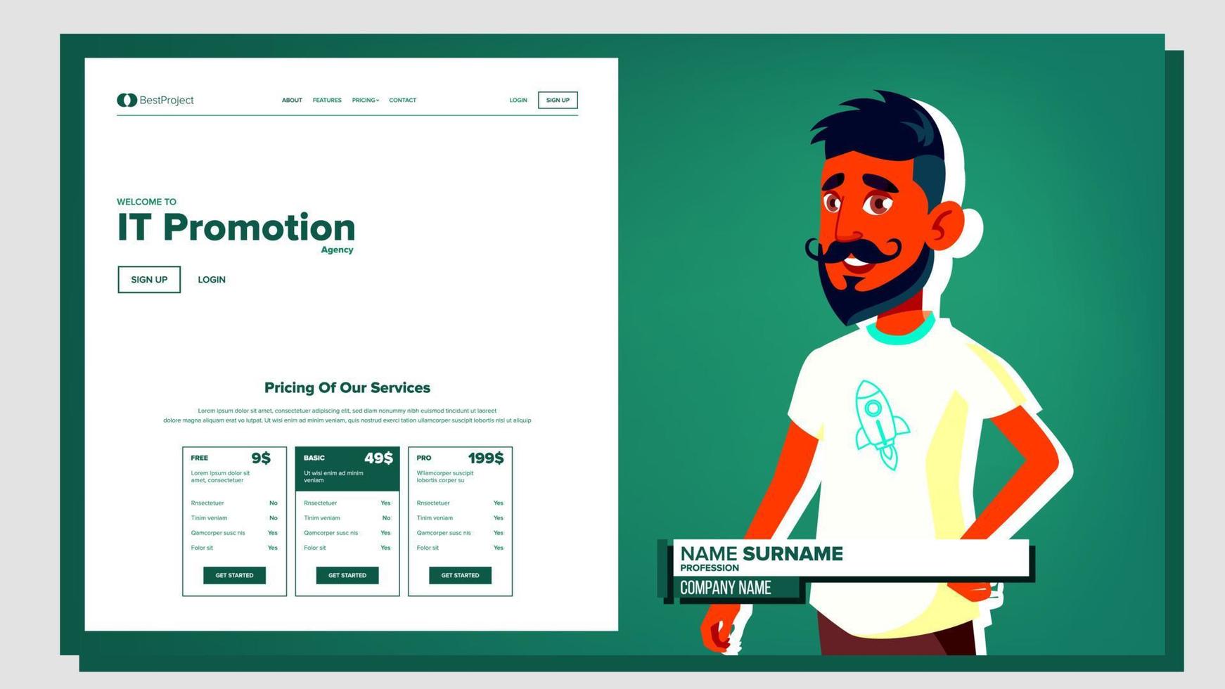 Self Presentation Vector. Arab Male. Introduce Yourself Or Your Project, Business. Illustration vector