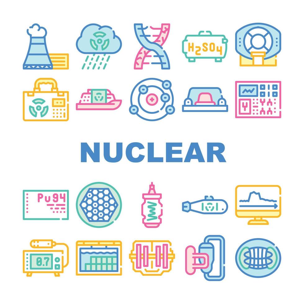 Nuclear Energy Power Collection Icons Set Vector