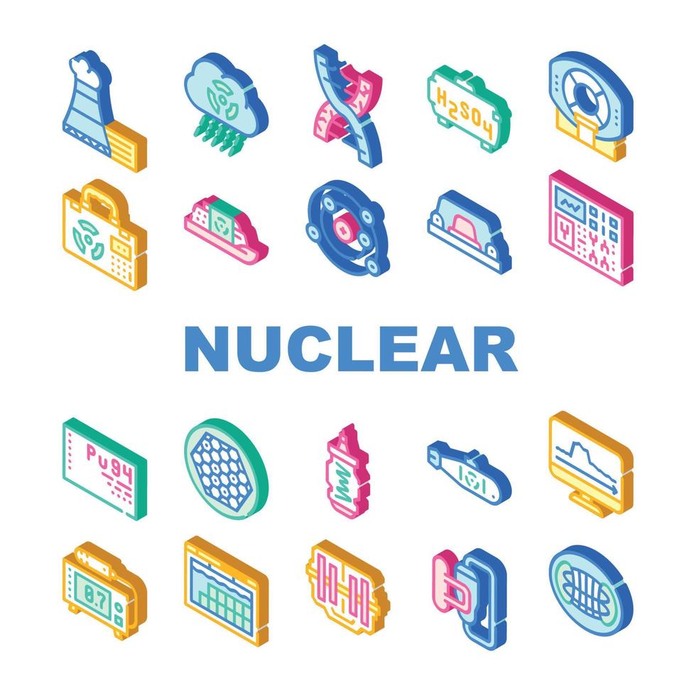 Nuclear Energy Power Collection Icons Set Vector