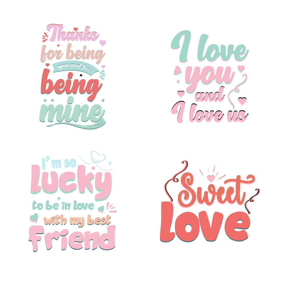 Valentine Day typography design set vector