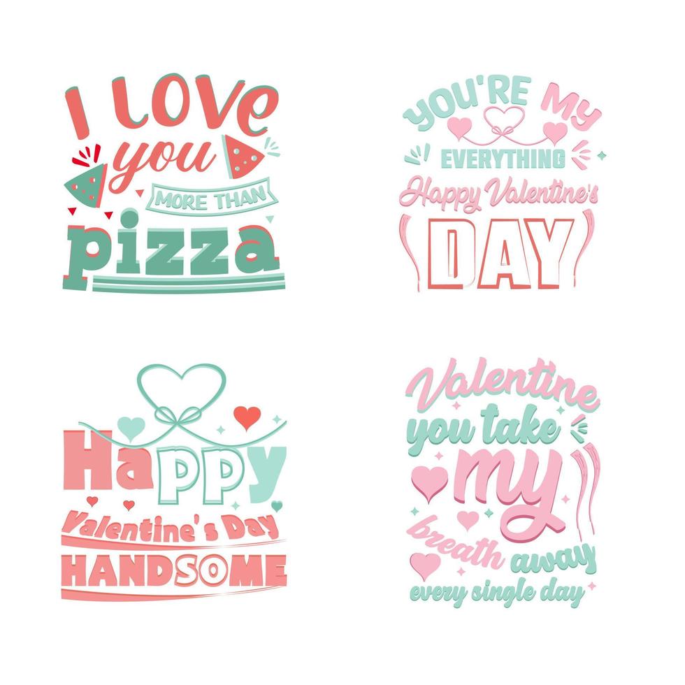 Valentine Day typography design set vector