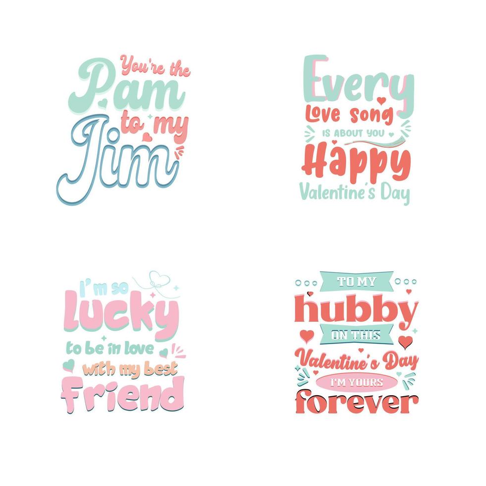 Valentine Day typography design set vector