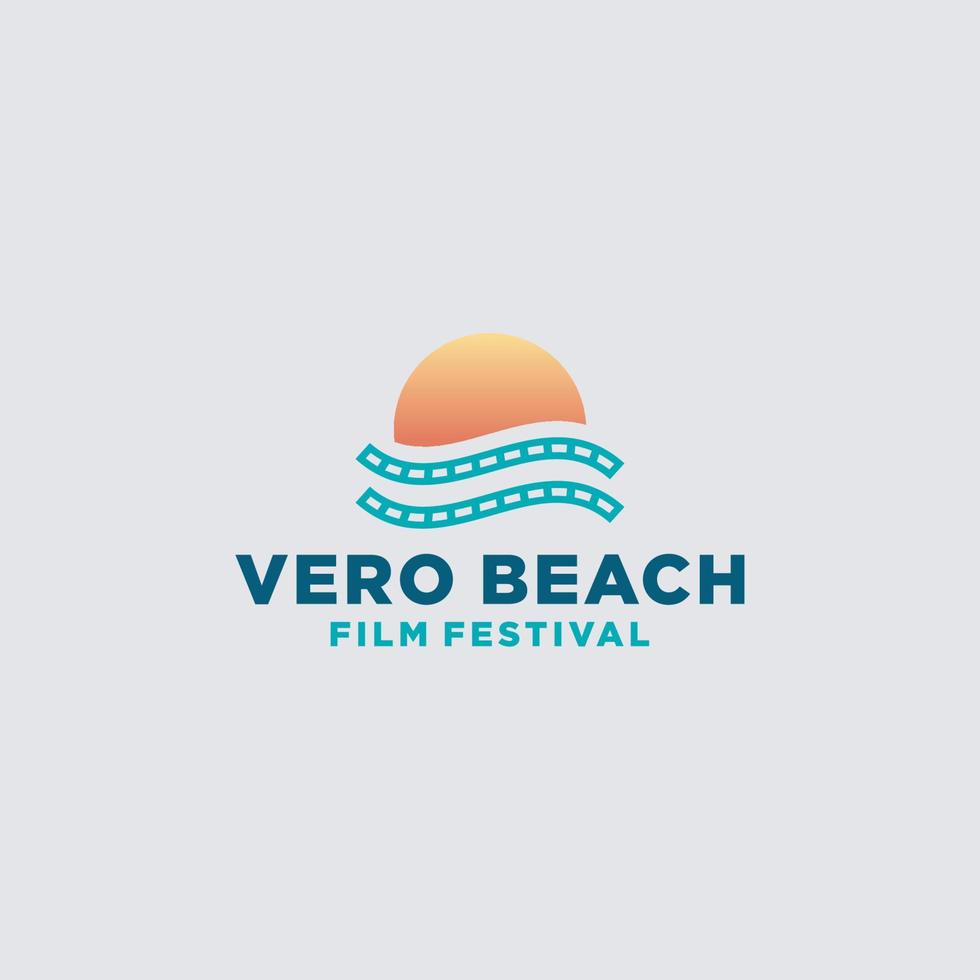 simple modern film reel sunset on the sea vector icons