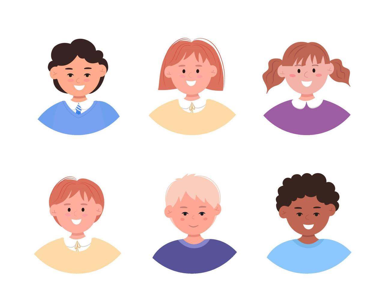 conjunto de avatares de niños. paquete de caras sonrientes de niños y niñas con diferentes peinados vector