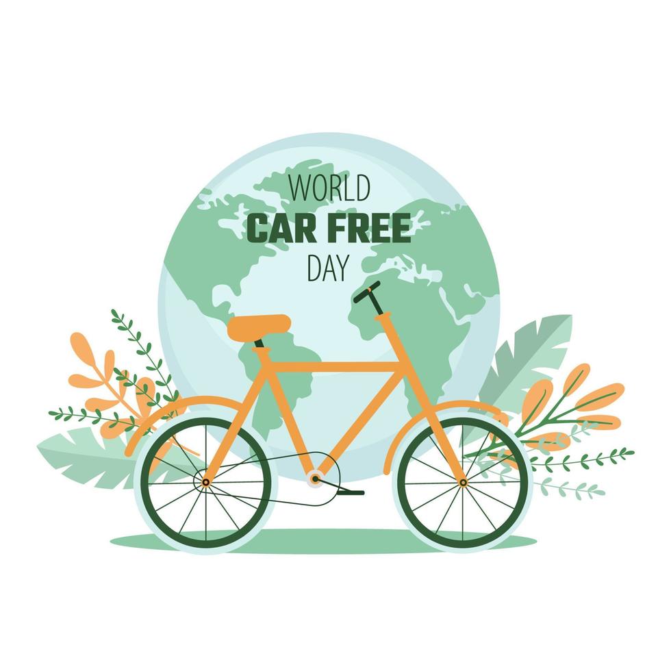 World Car Free Day.  Campaign to reduce the use of cars to reduce the pollution of the world. Flat Vector Illustration