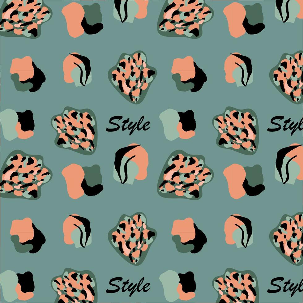 Abstract seamless vector models of leopard skin with black, green and peach irregular spots. Abstract print from the skin of a wild animal. Design for fabric, textile, cover