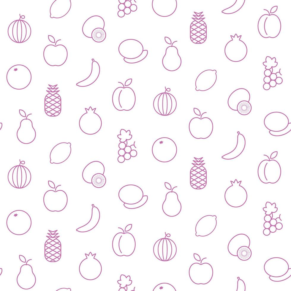 Black and white seamless pattern with outline fruits. Seamless pattern with fruits. Vector repeat background for summer fabric.