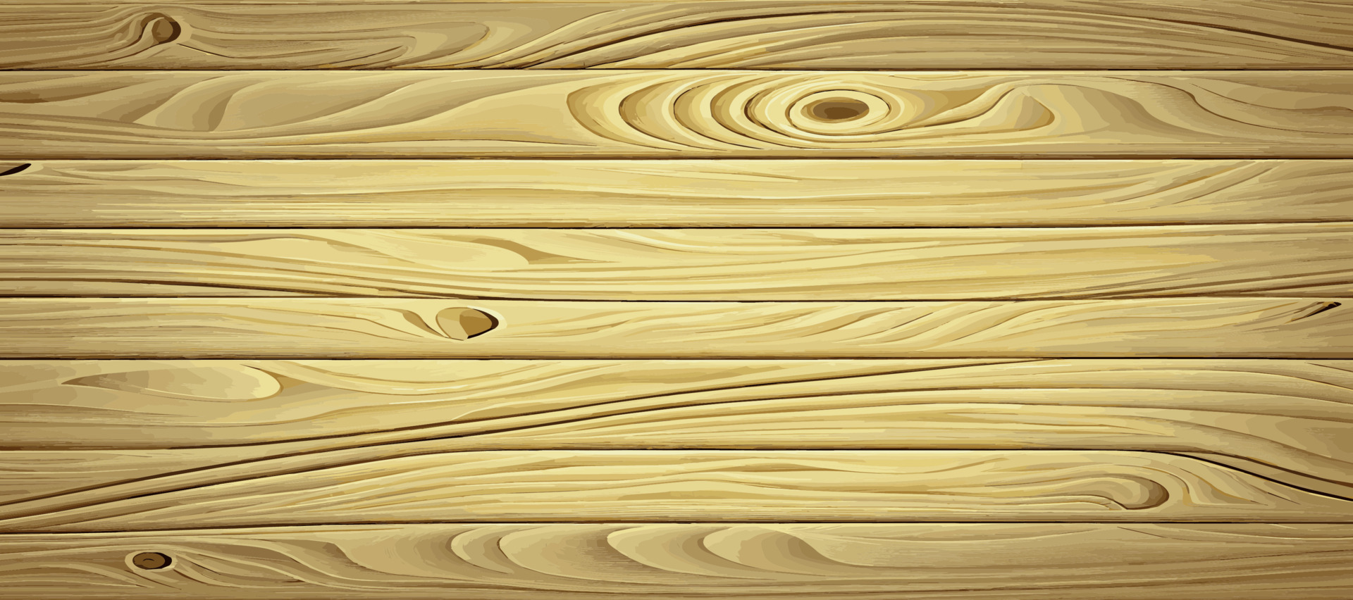 Panoramic light wood texture with knots, plank background Vector