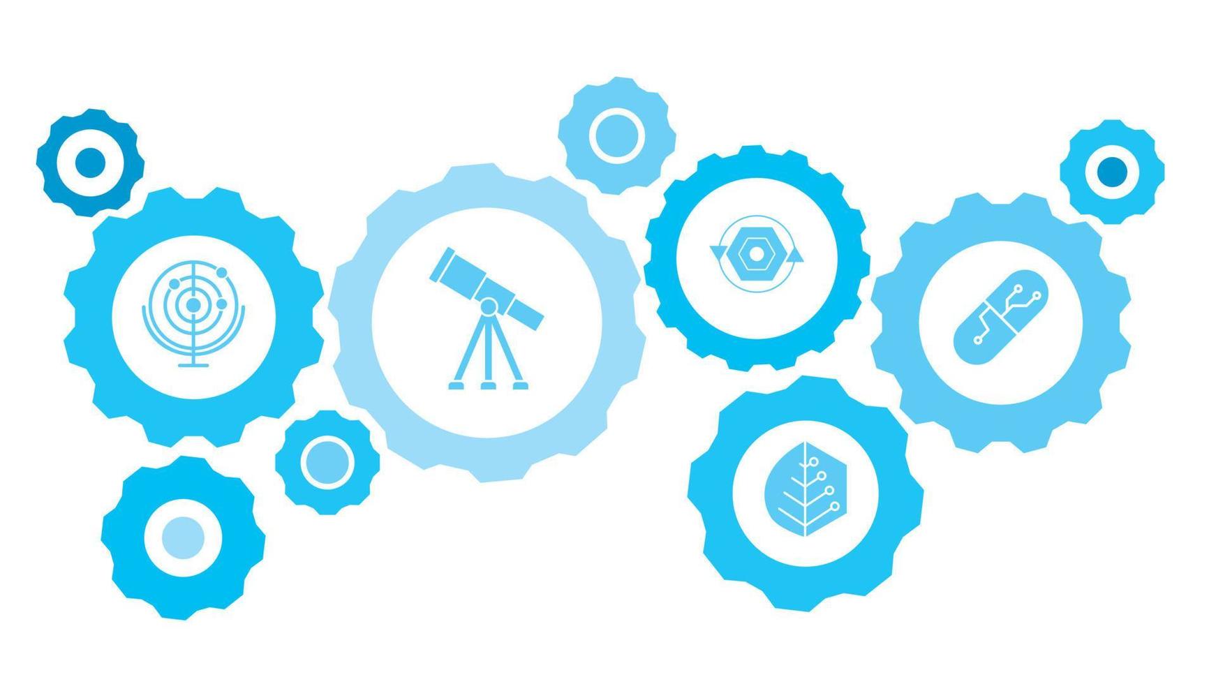 drogas, conjunto de iconos azules de equipo inteligente. engranajes conectados e íconos vectoriales para logística, servicio, envío, distribución, transporte, mercado, conceptos de comunicación. sobre fondo blanco vector