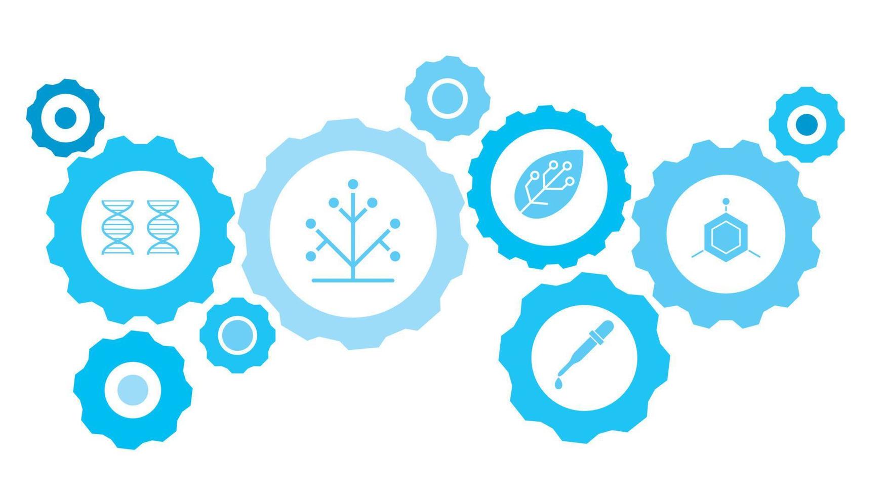 Molecules gear blue icon set. Connected gears and vector icons for logistic, service, shipping, distribution, transport, market, communicate concepts. on white background