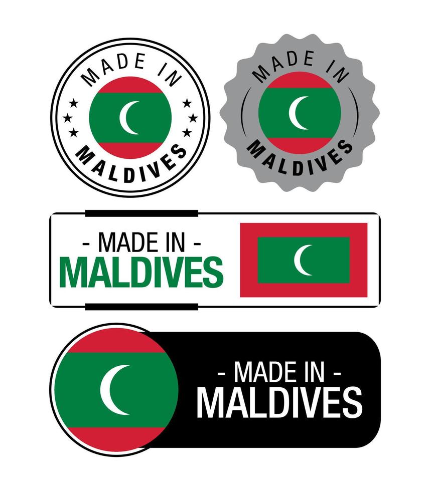 conjunto de etiquetas hechas en Maldivas, logotipo, bandera de Maldivas, emblema del producto de Maldivas vector