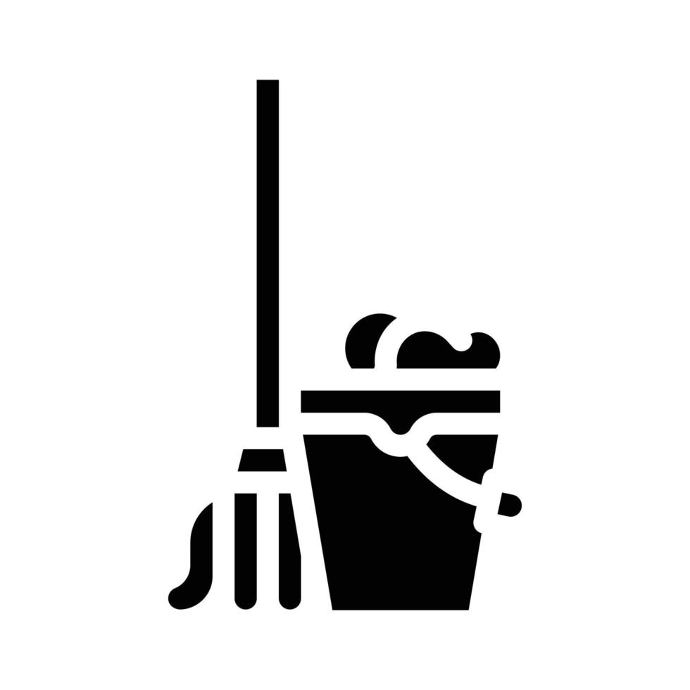 mop with bucket glyph icon vector illustration
