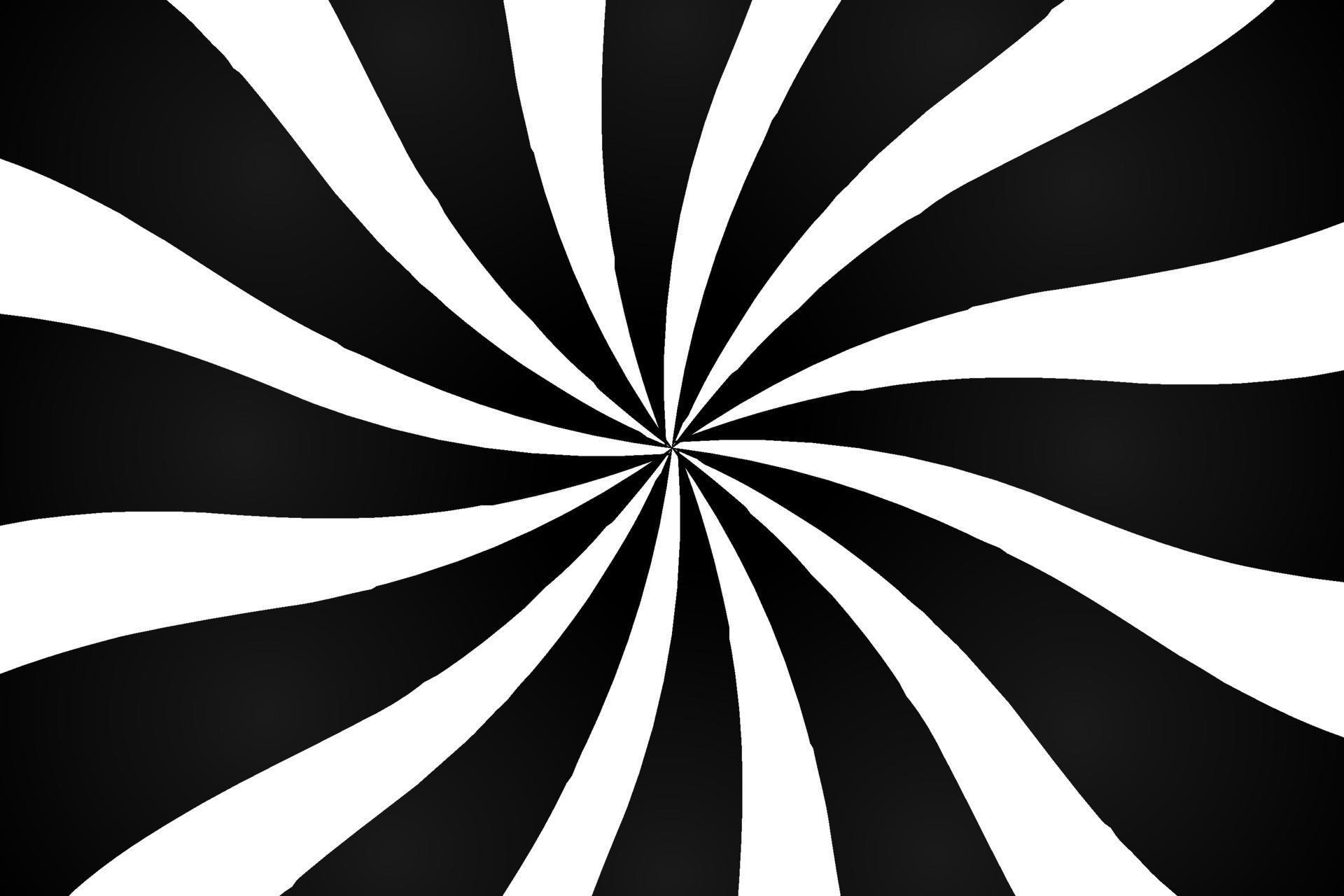 Black and white hypnotic optical illusion background with rays, vector