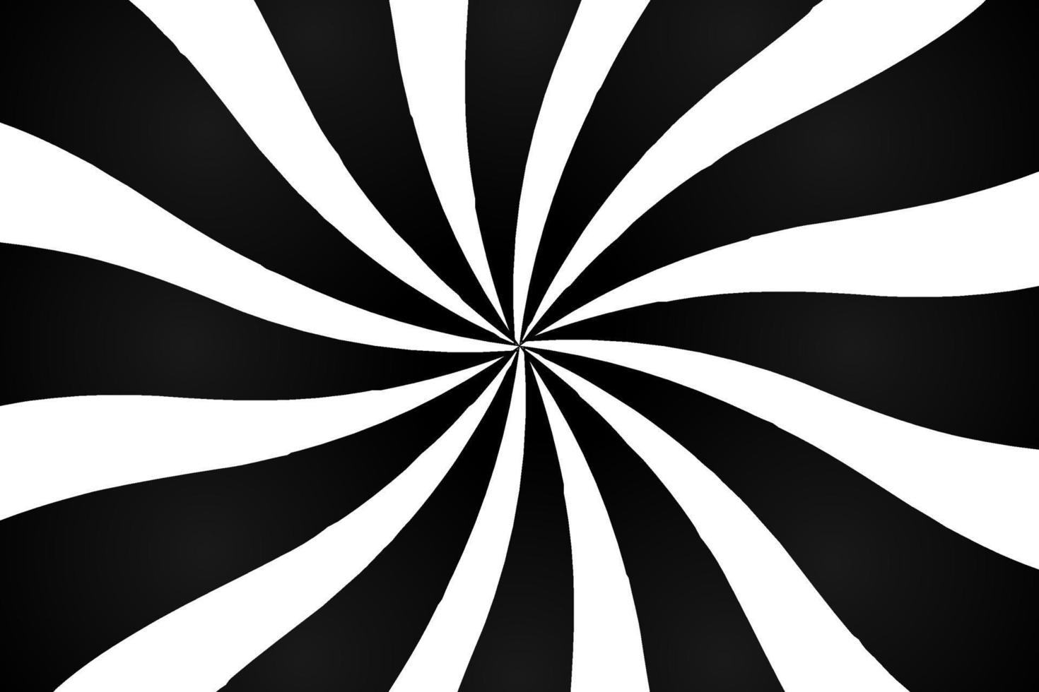 Black and white hypnotic optical illusion background with rays, vector illustration