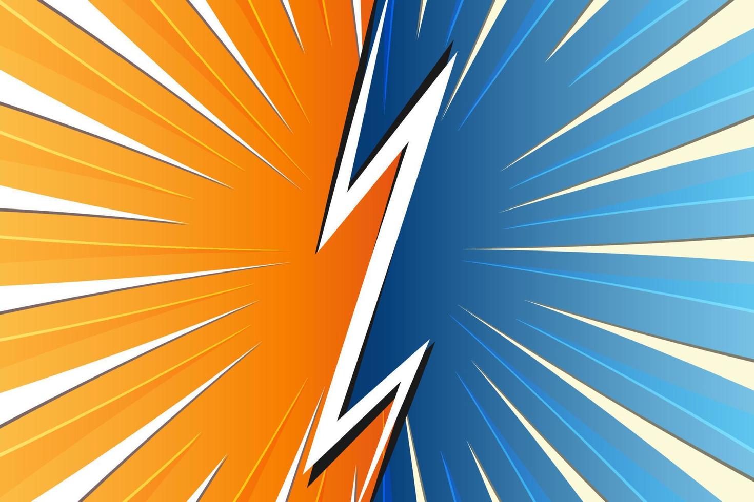 Comic sunburst abstract background orange and blue color, vector illustration