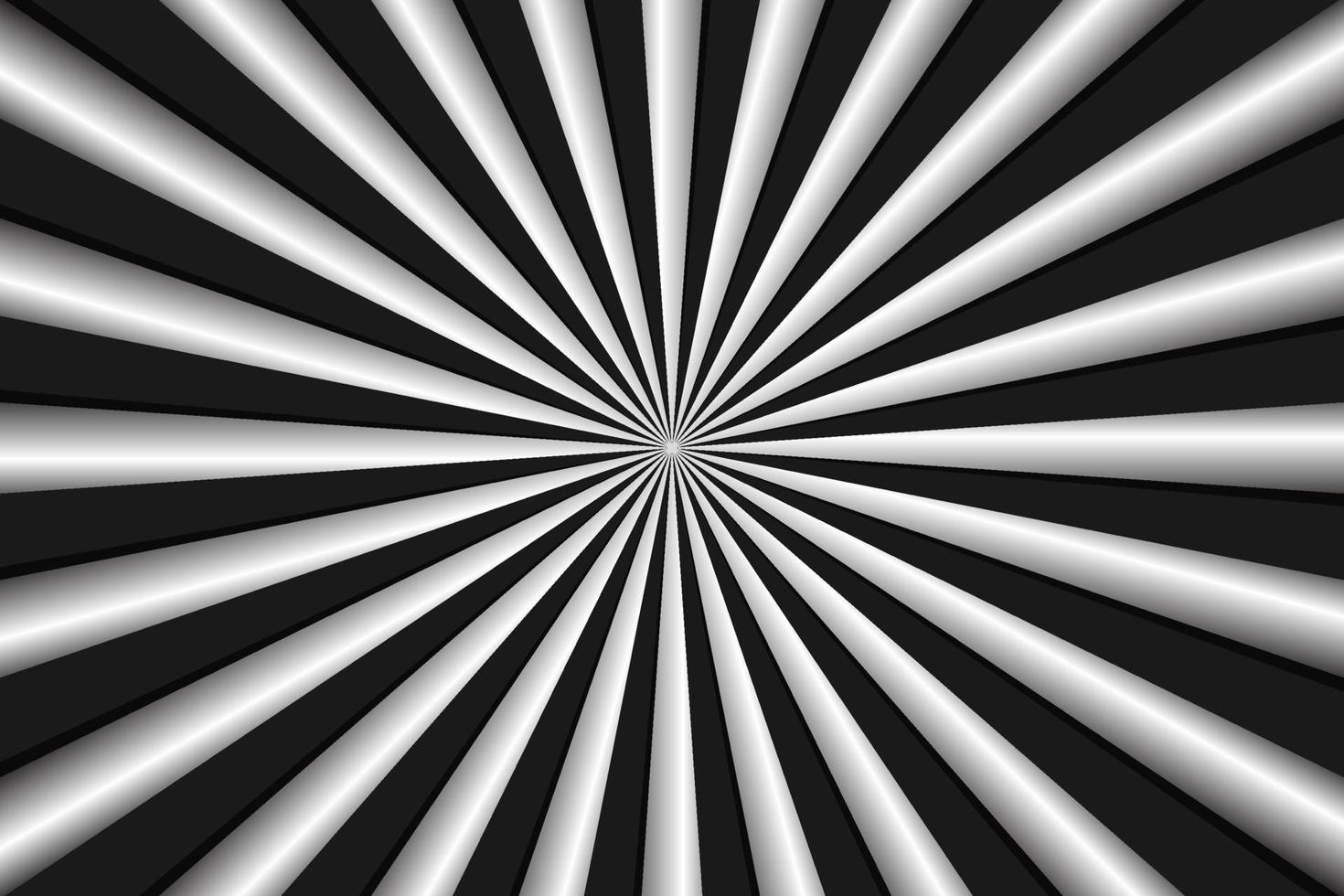 Black and white radial sunburst background with rays, vector illustration