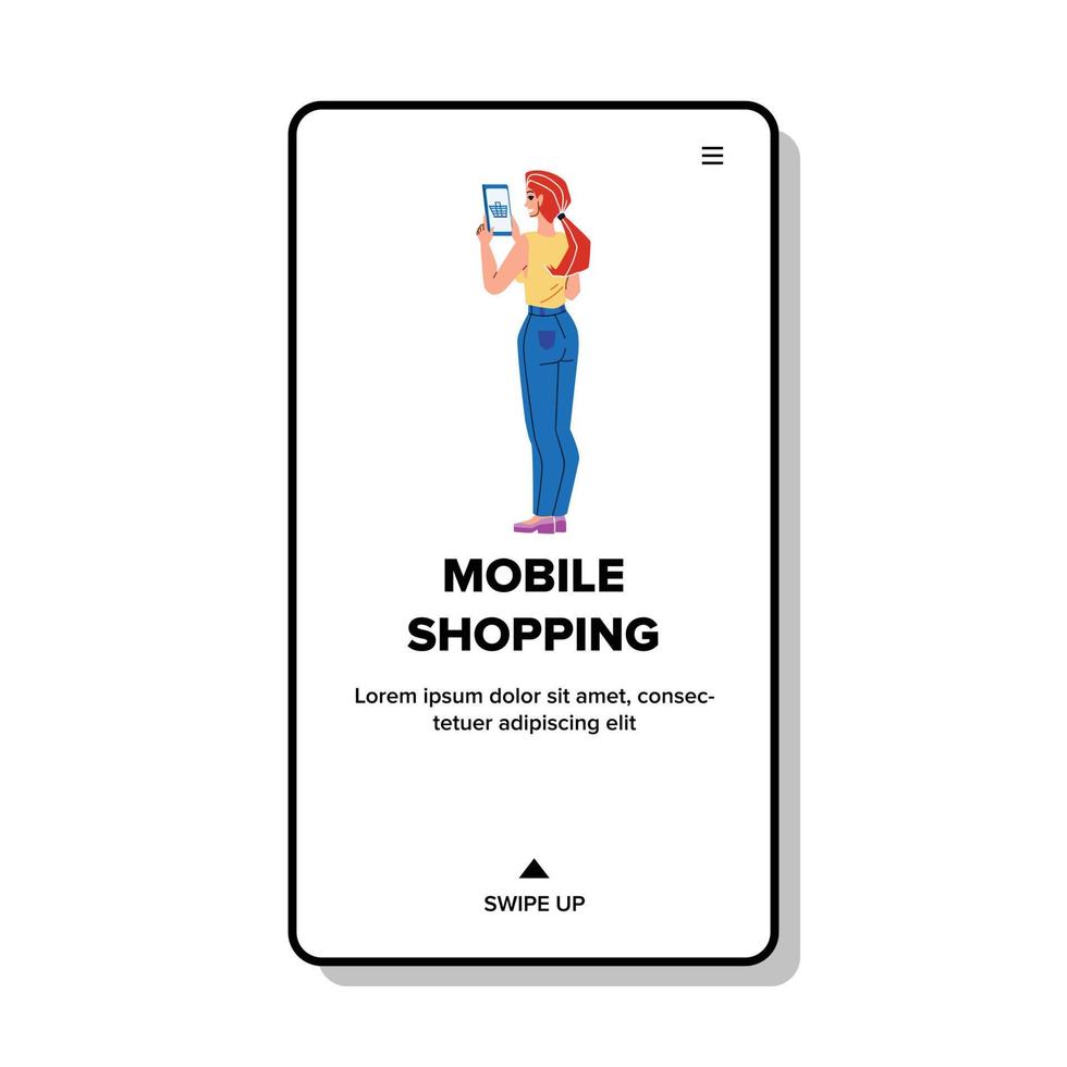 Mobile Shopping Young Woman On Cellphone Vector