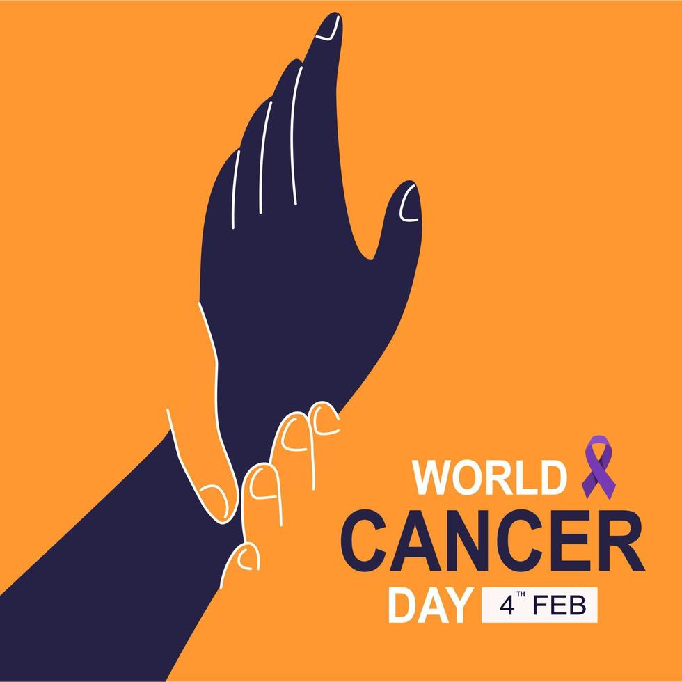 World cancer day ribbons and helping hand, design for poster and banner. Flat vector illustration.
