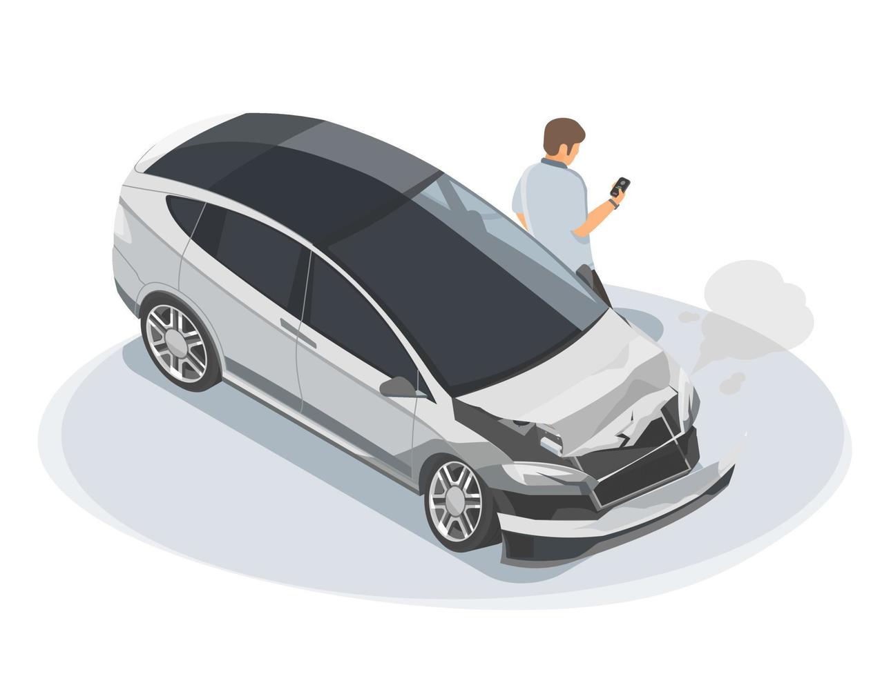 Car Accident Crash insurance relax waiting illustration isometric isolated vector