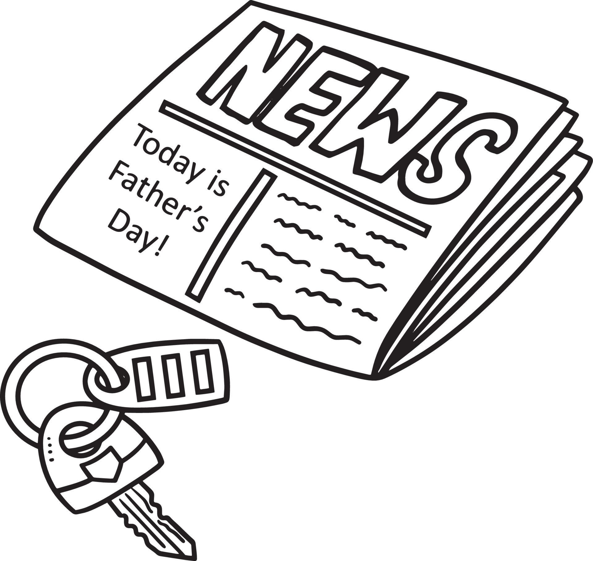 Newspaper and Key Isolated Coloring Page for Kids 17584551 Vector Art