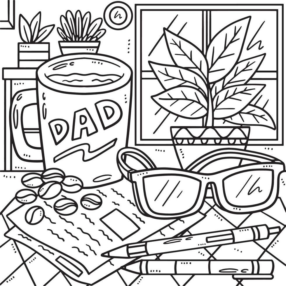 Fathers Day Coffee and Glasses Coloring Page vector