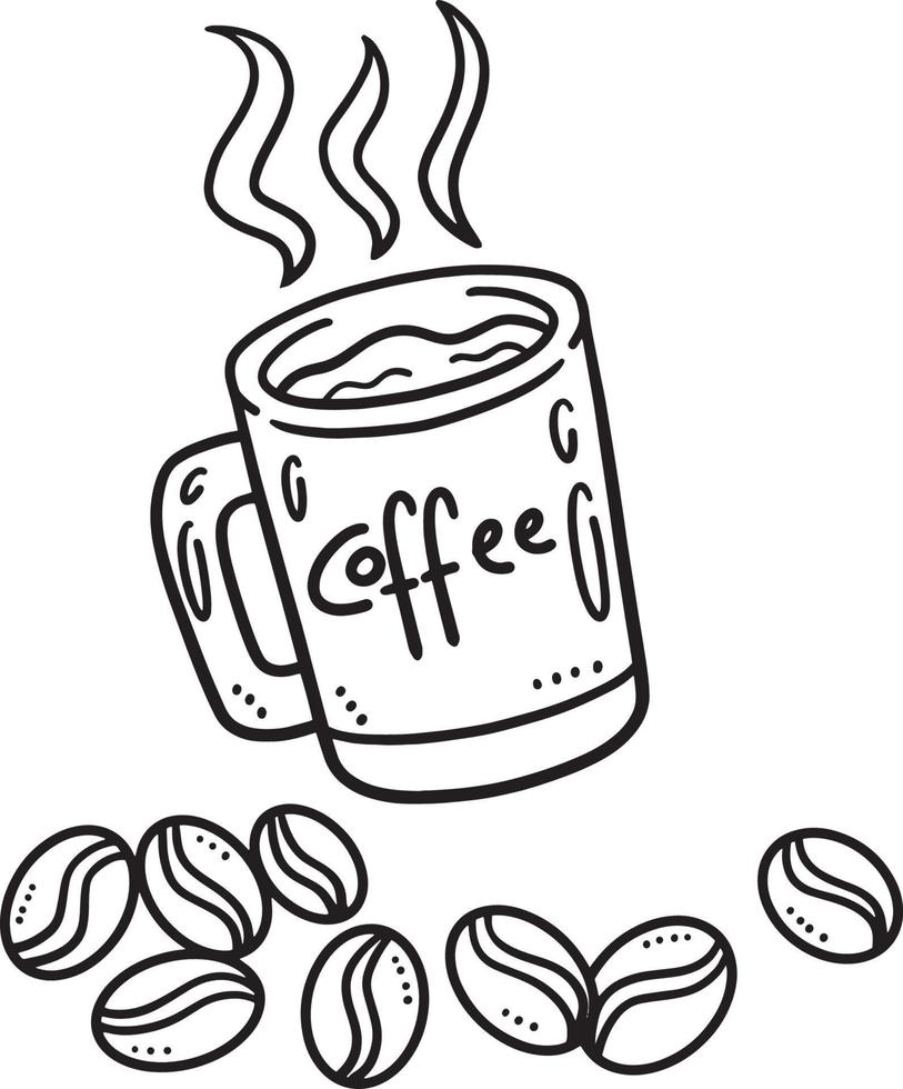 Mug with Coffee and Coffee Beans Isolated Coloring vector