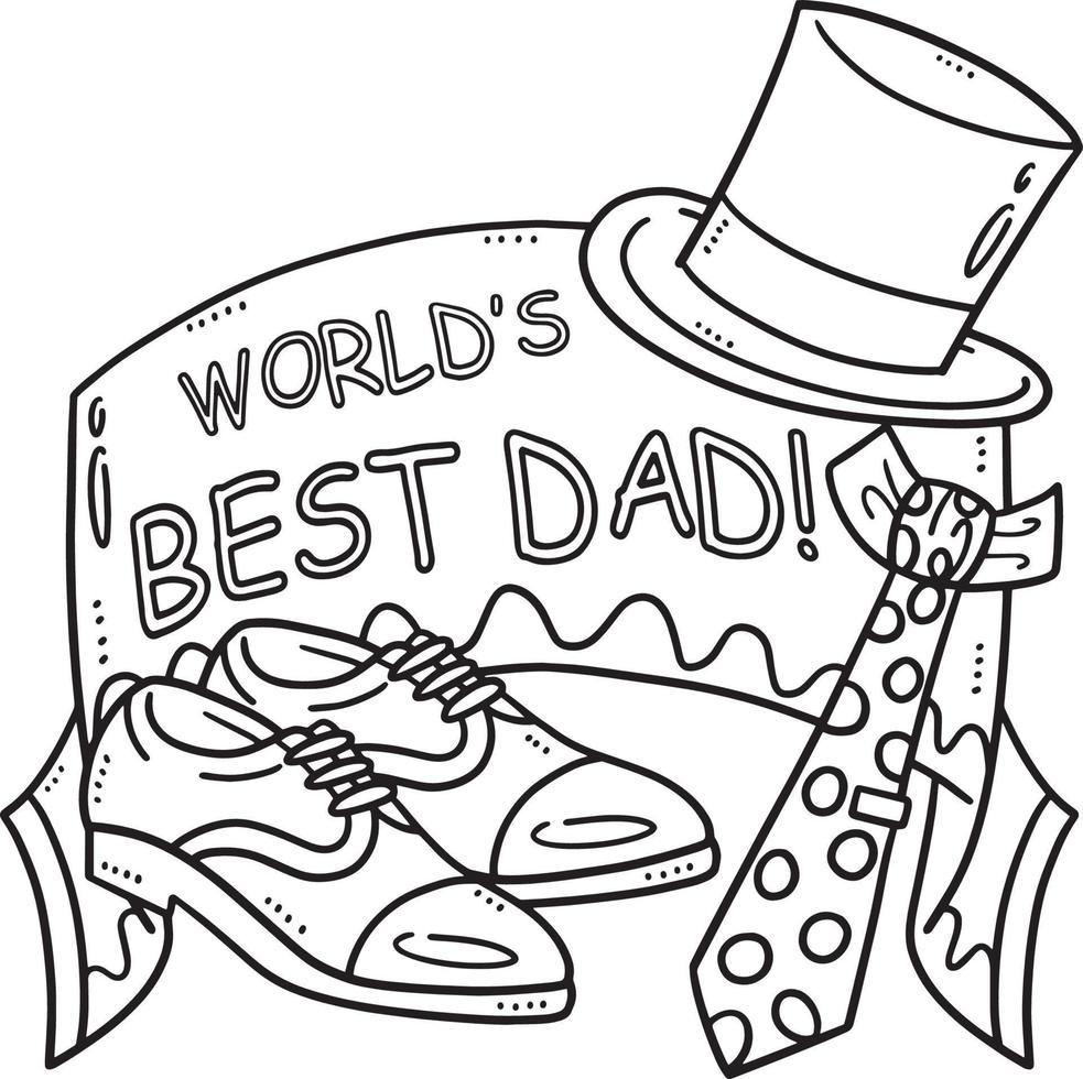 Fathers Day Worlds Best Dad Isolated Coloring Page vector