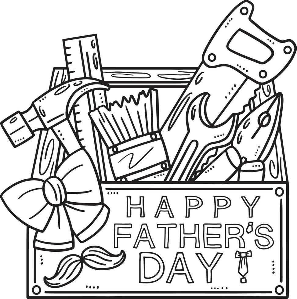 Happy Fathers Day Toolbox Isolated Coloring Page vector