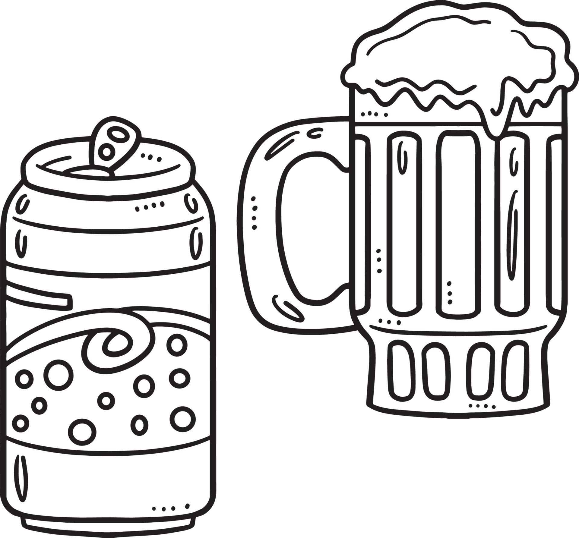 Beer Mug and Soda Can Isolated - Beer Mug And Soda Can Isolated Coloring Page Free Vector 
