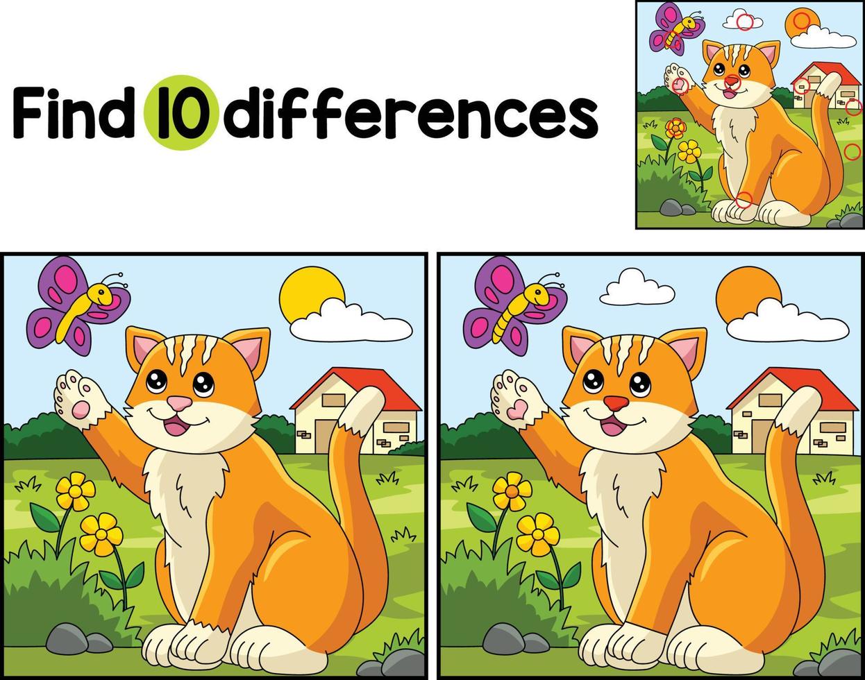 Cat in a Farm Find The Differences vector