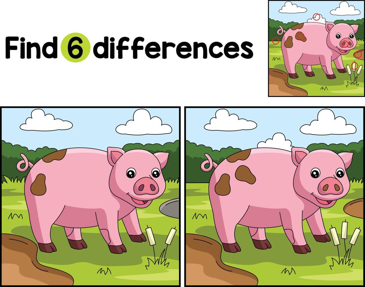 Pig Farm Find The Differences vector