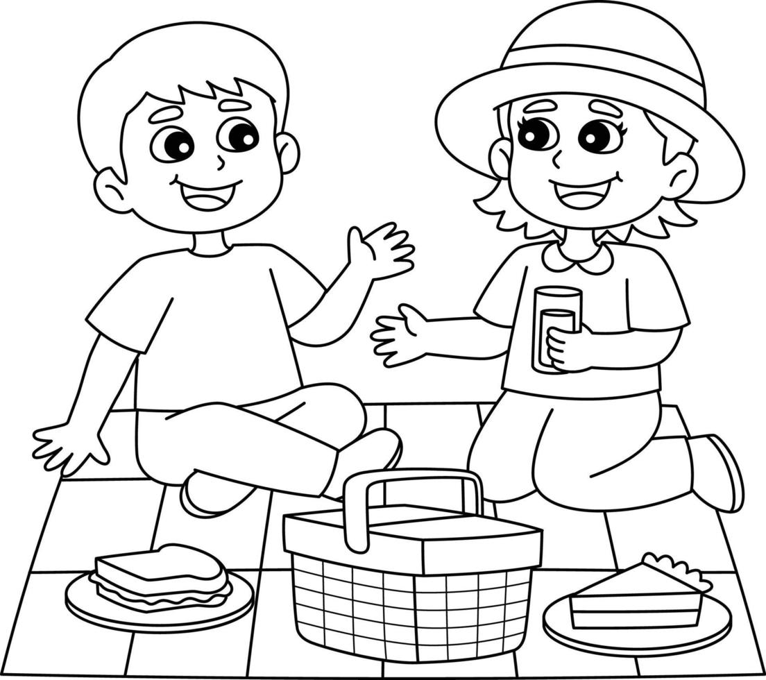 Spring Girl and Boy Having a Picnic Isolated vector